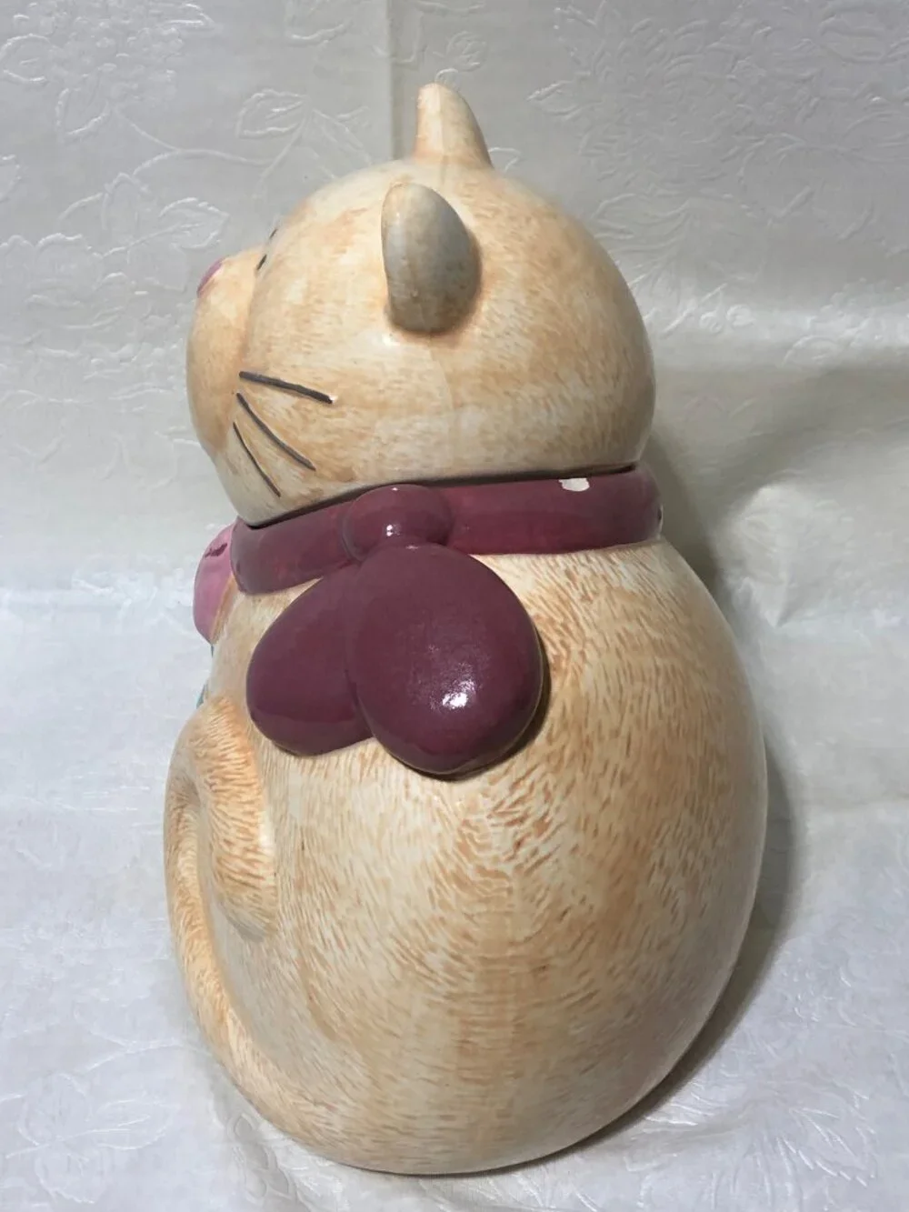 Vintage Treasure Craft Ginger Cat Cookie Jar w/ Flower by Susan Marie